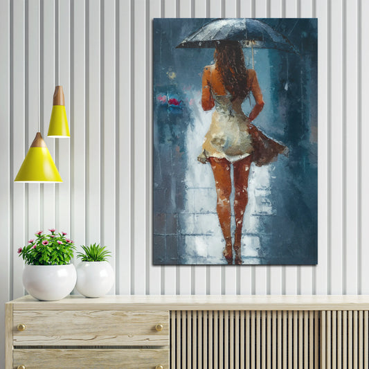 Quadro stampa su tela astratto donna con vestito bianco