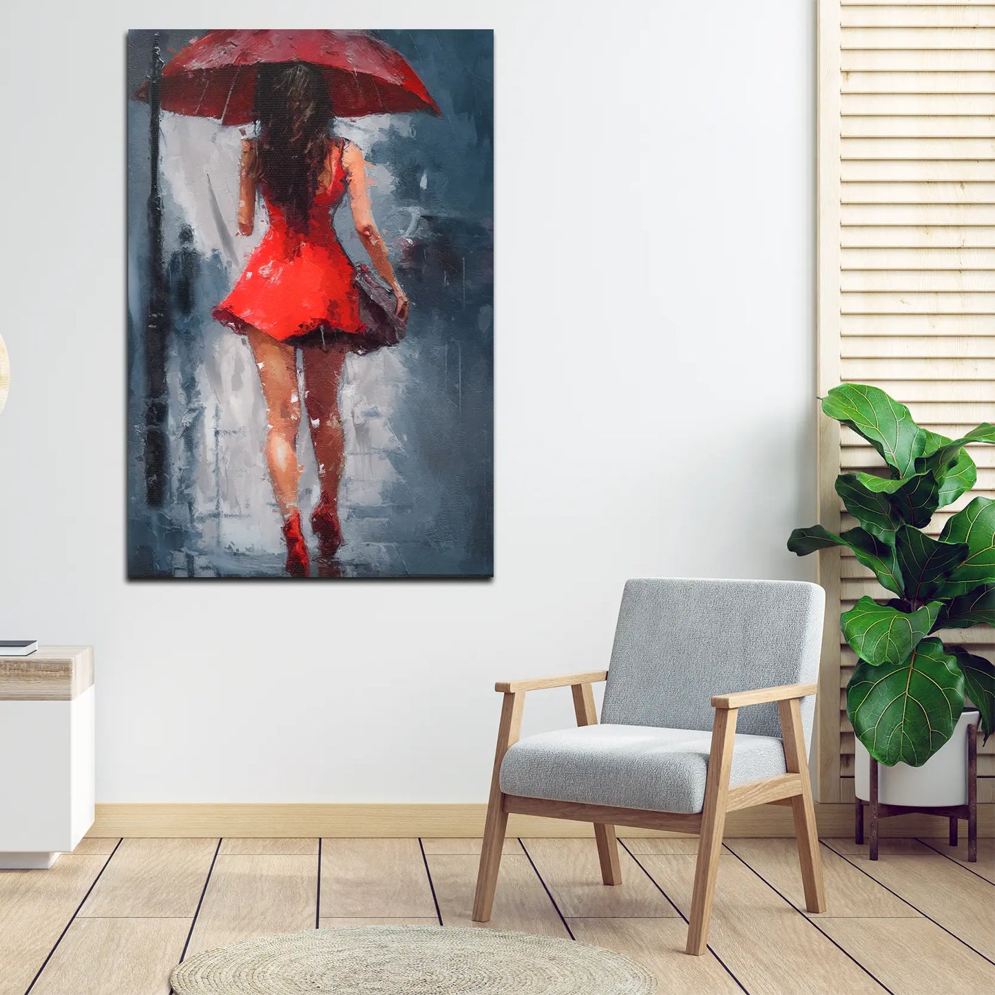 Quadro stampa su tela astratto donna con vestito rosso