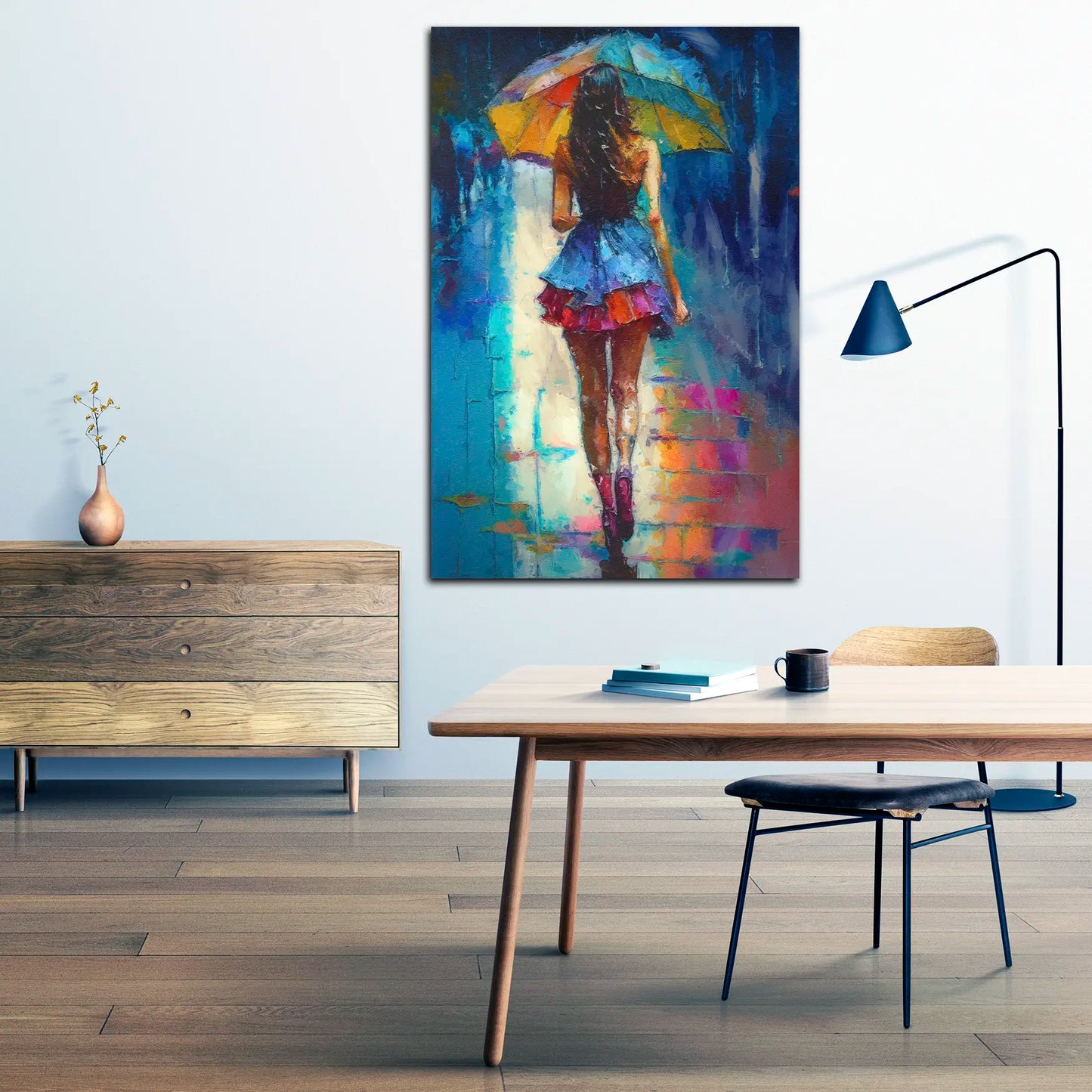Quadro stampa su tela astratto donna con ombrello