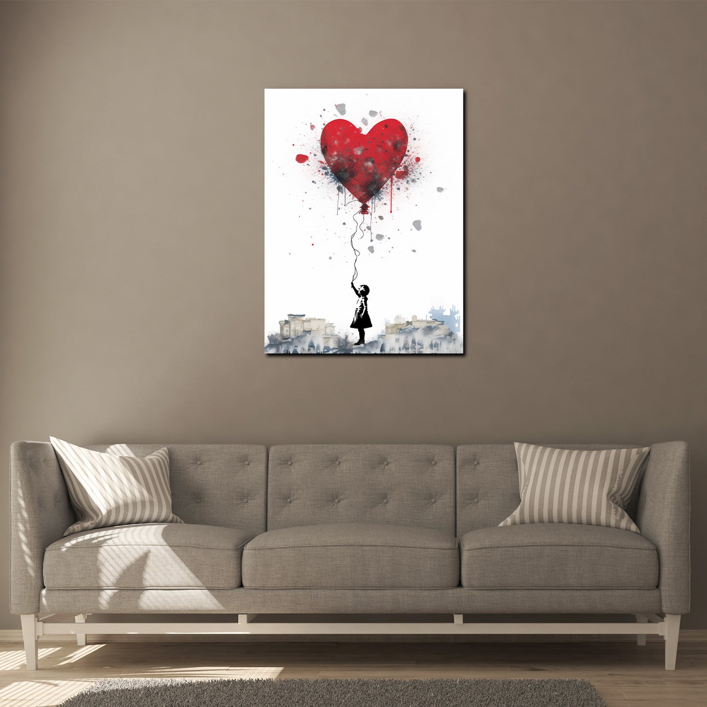 Quadro street art astratto bambina con palloncino a cuore