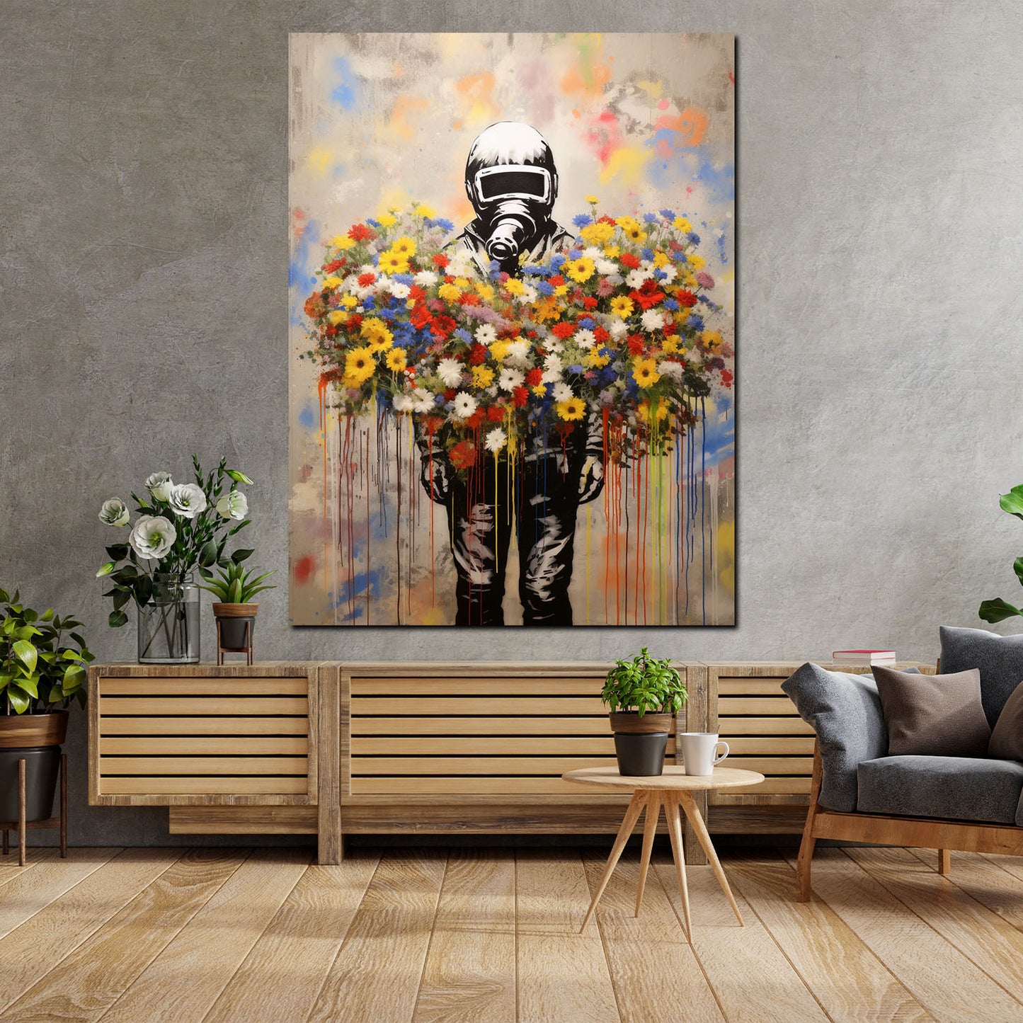 Quadro street art astratto uomo in suit & fiori