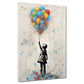Quadro street art ragazza con palloncini colorati stile astratto