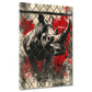 Quadro street art rinoceronte dietro la rete schizzi di colore moderno