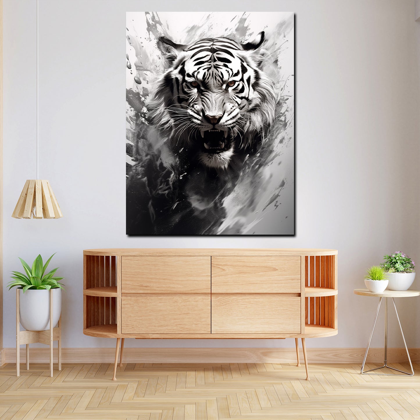 Quadro tigre bianco e nero astratto