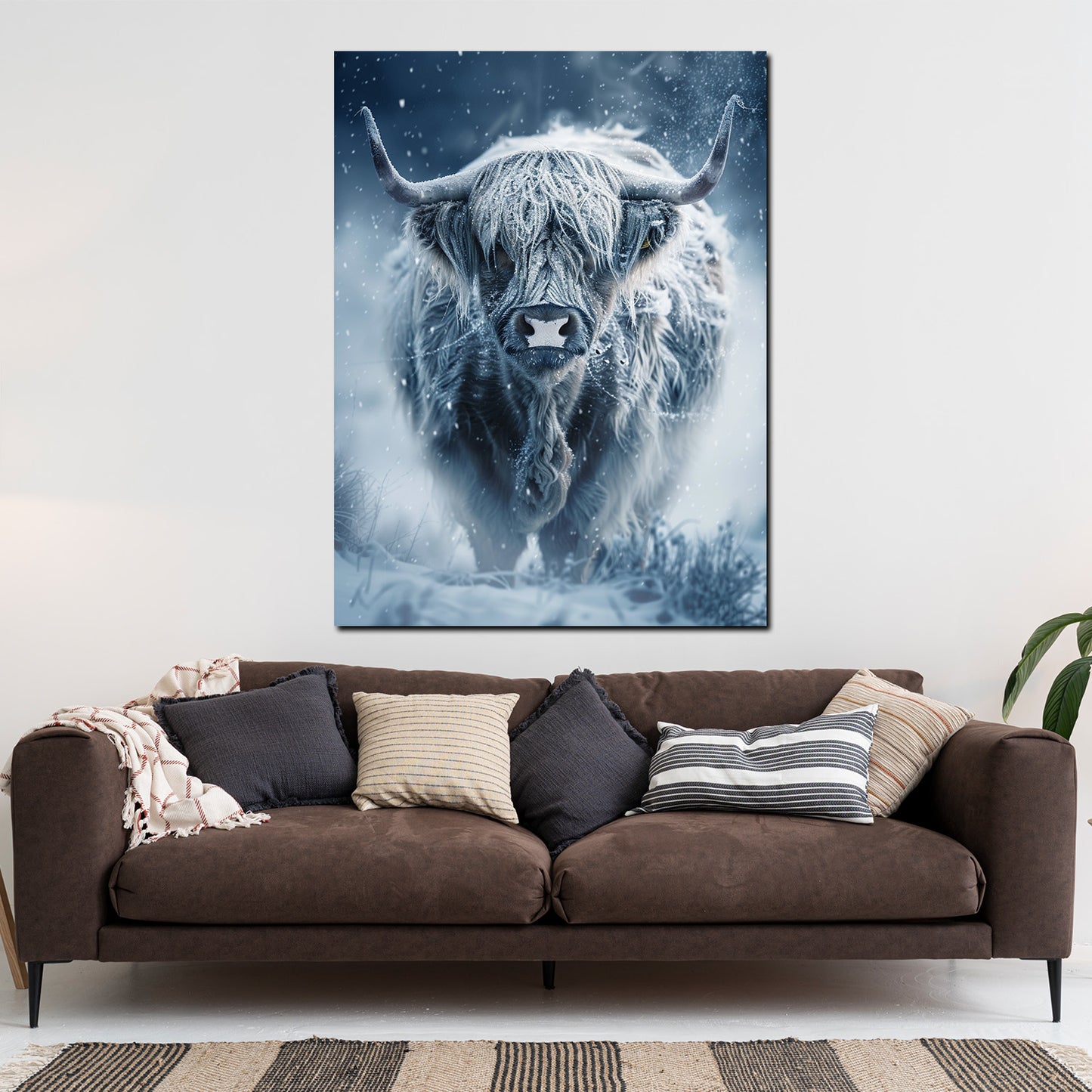 Quadro vacca nella neve natura forza selvaggia moderno