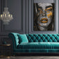 Quadro viso glamour nero e oro stile moderno