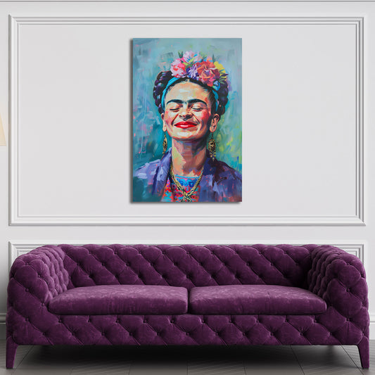 Ritratto Frida sorridente con fiori quadro
