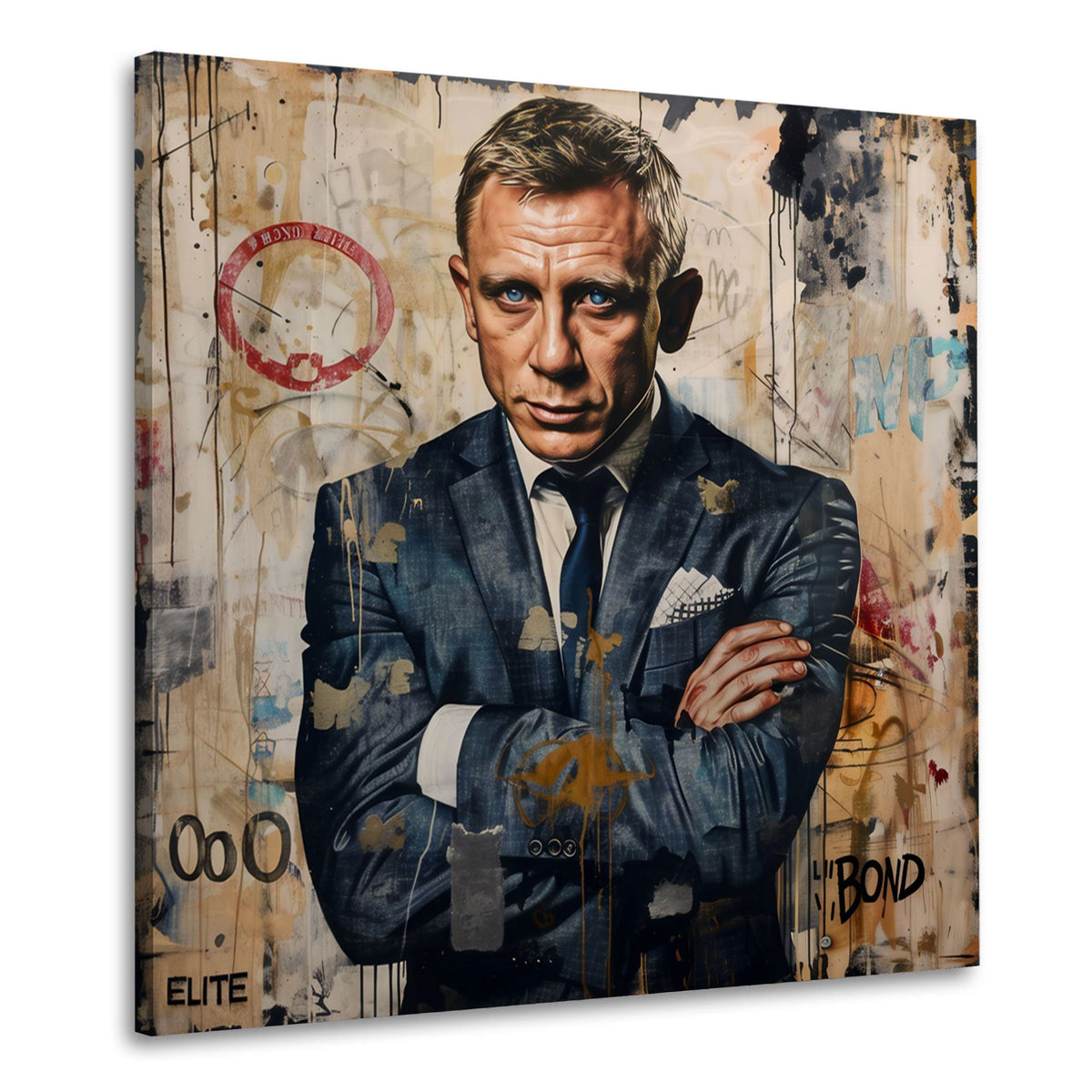 Agente 007 a braccia conserte davanti a muro graffiti quadro