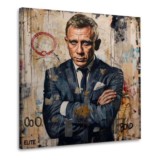 Agente 007 a braccia conserte davanti a muro graffiti quadro