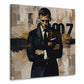 Agente 007 in abito elegante su sfondo astratto Pop Art quadro