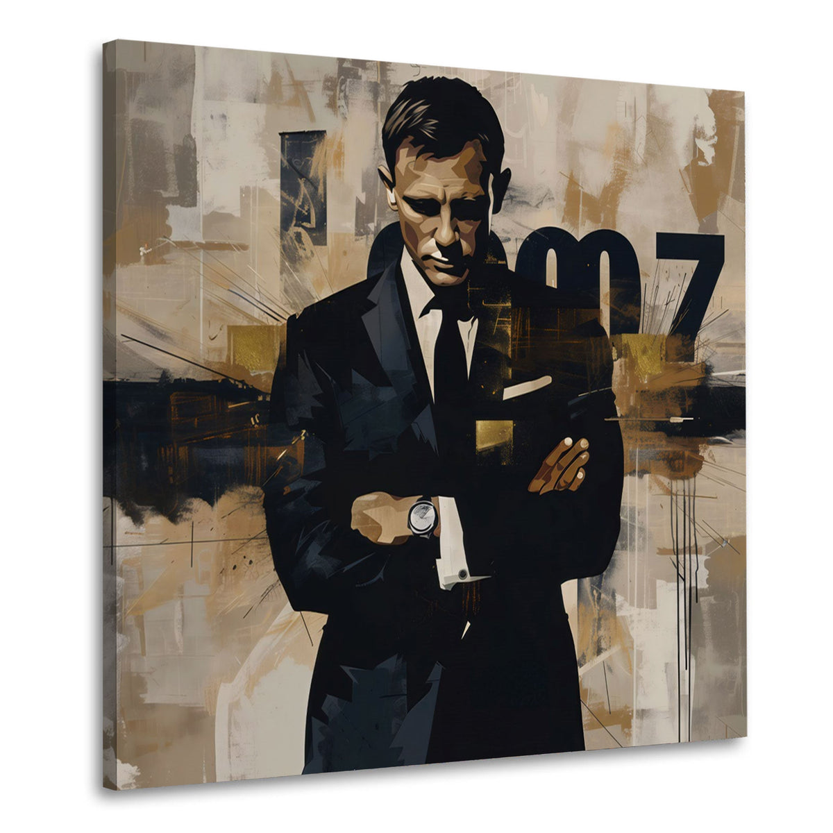 Agente 007 in abito elegante su sfondo astratto Pop Art quadro