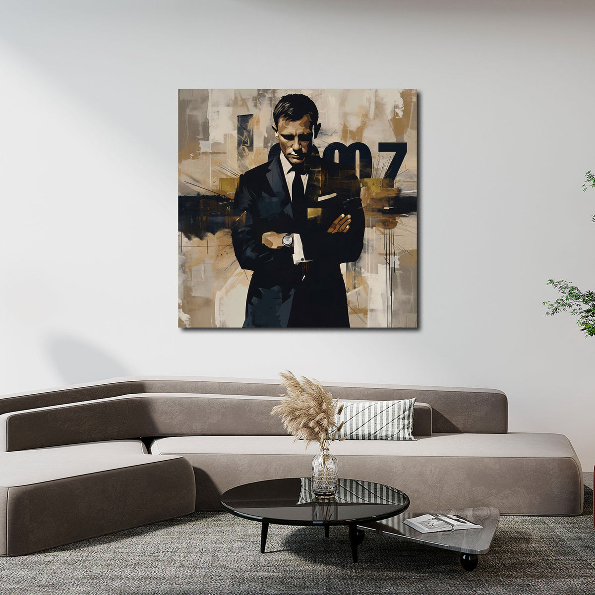 Agente 007 in abito elegante su sfondo astratto Pop Art quadro