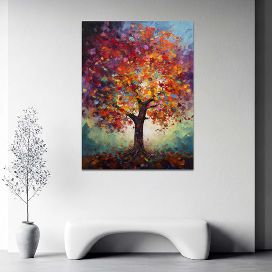Albero astratto colorato foglie autunnali arte quadro
