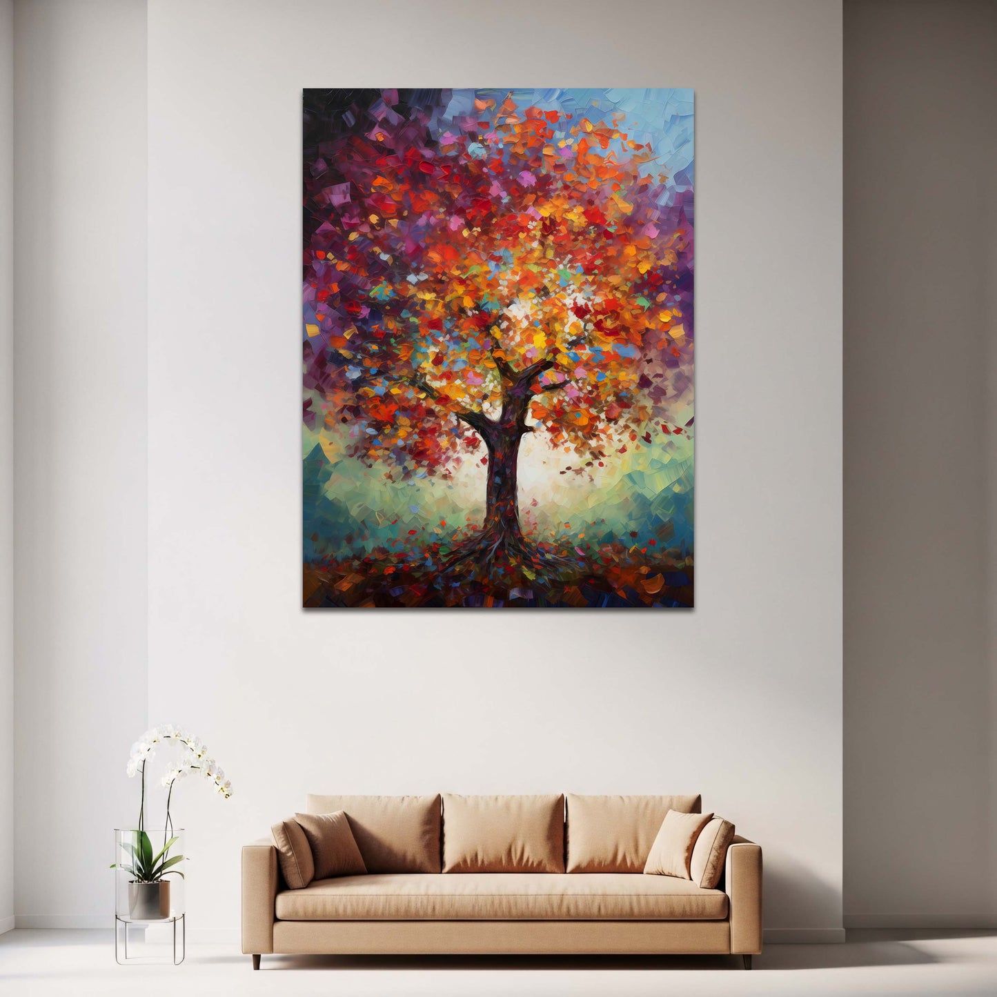 Albero astratto colorato foglie autunnali arte quadro