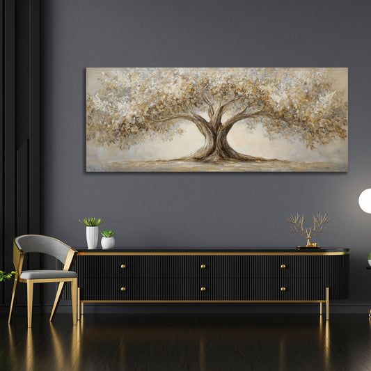 Albero della vita natura foglie dorate arte panoramica quadro