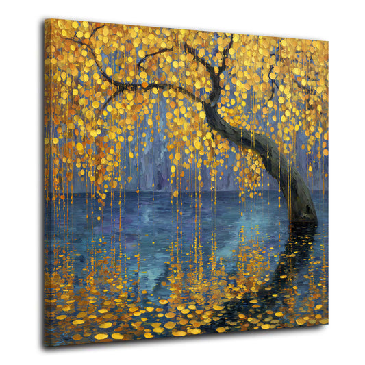 Albero dorato lago riflesso paesaggio astratto arte quadro