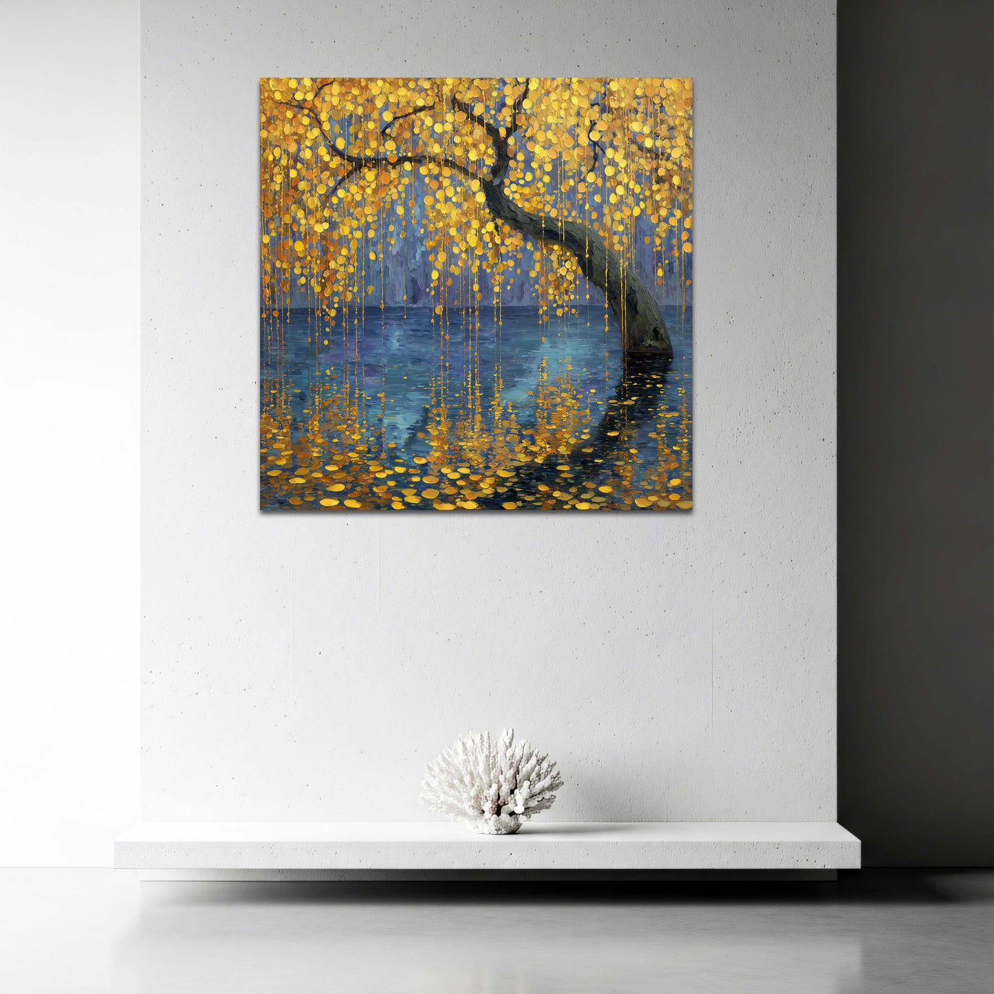 Albero dorato lago riflesso paesaggio astratto arte quadro
