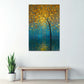 Albero dorato turchese blu pioggia riflesso acqua quadro