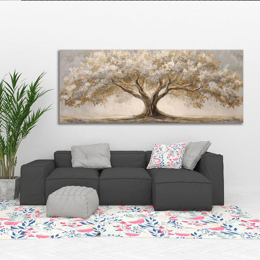 Albero paesaggio natura foglie dorate arte panoramica elegante quadro