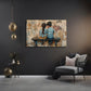 Amicizia tra bambini su panchina con muro vintage e cuore quadro