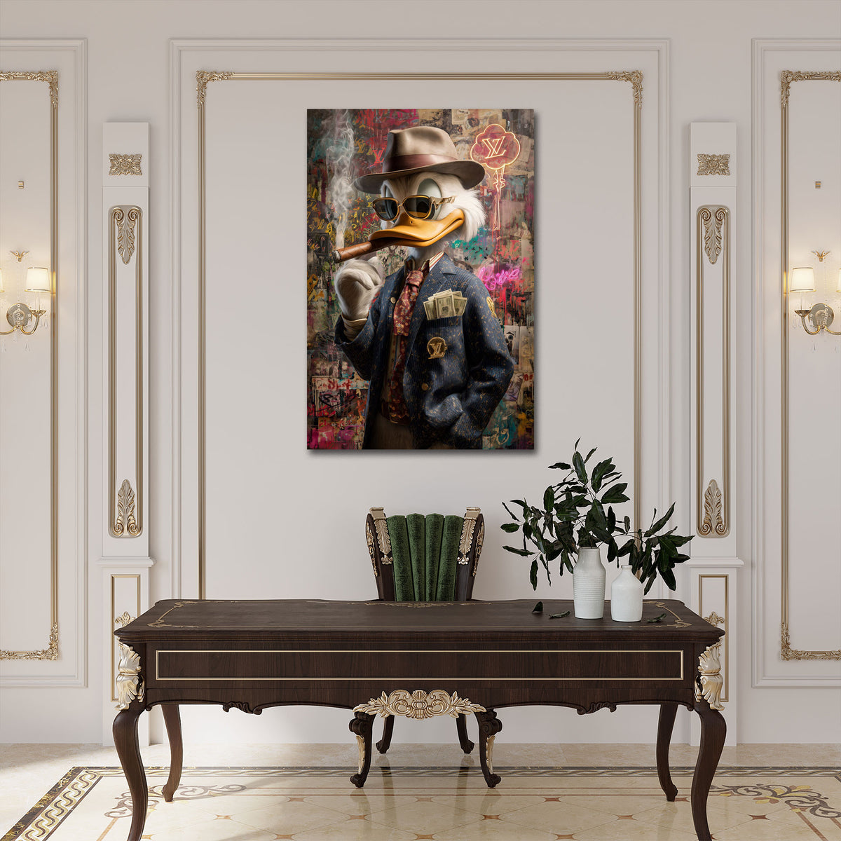 Anatra con stile abito elegante, denaro, lusso e affari quadro