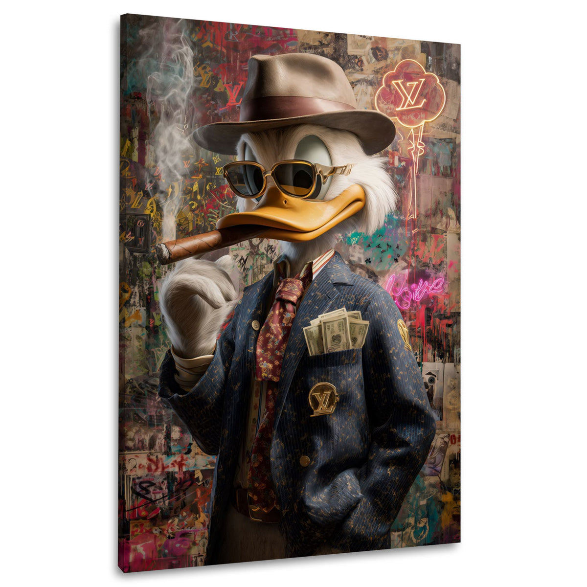 Anatra con stile abito elegante, denaro, lusso e affari quadro