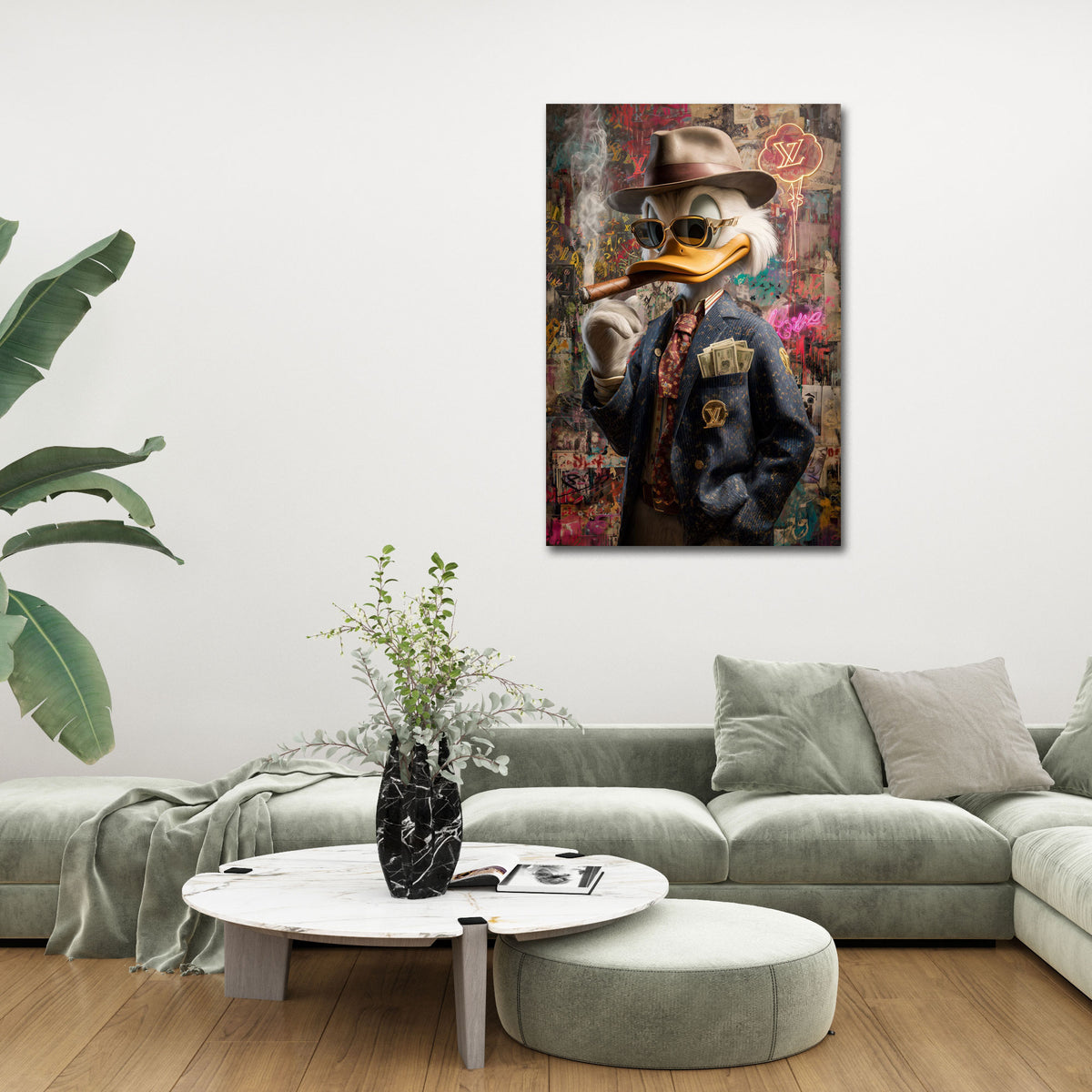 Anatra con stile abito elegante, denaro, lusso e affari quadro