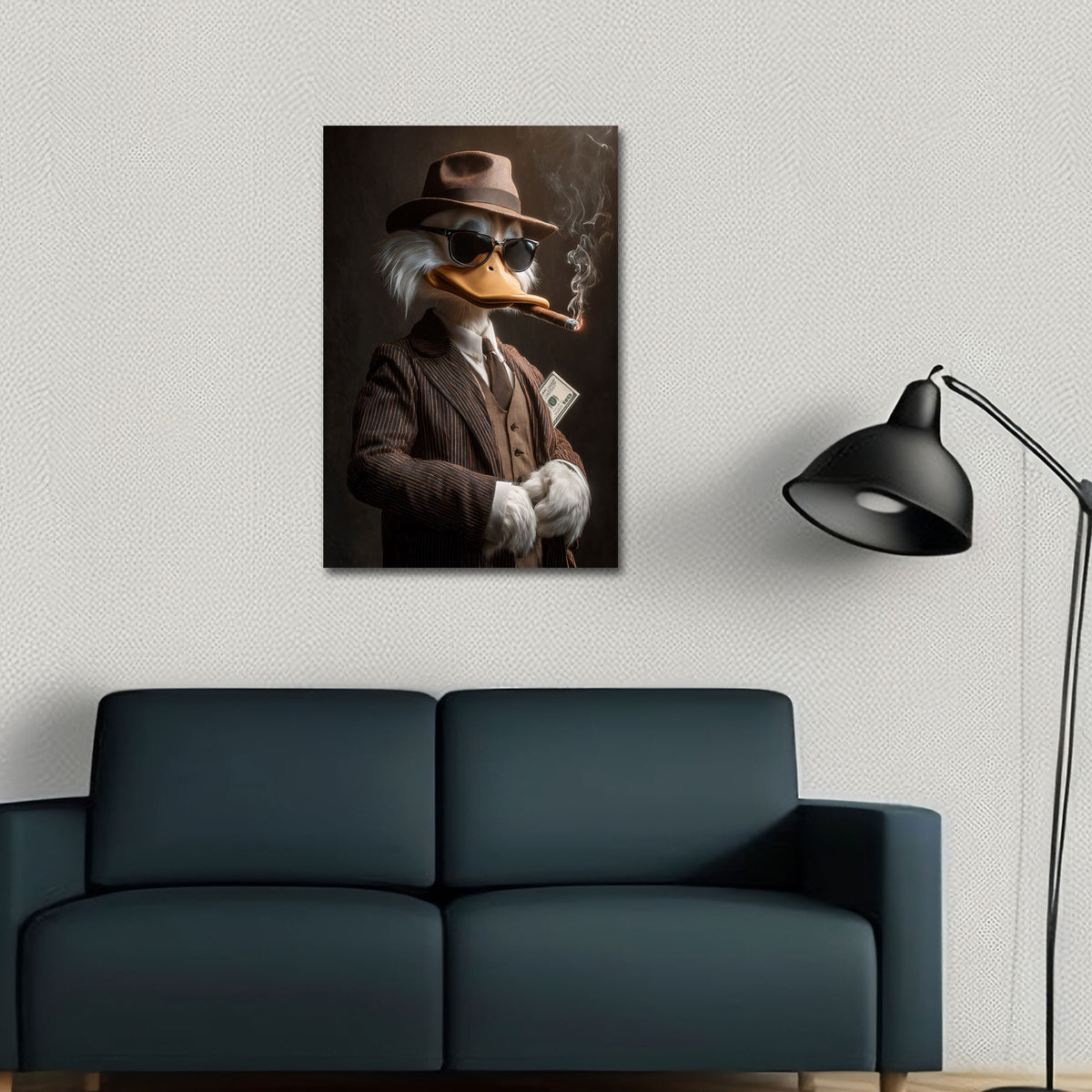 Anatra in giacca e cravatta con il sigaro motivazione quadro