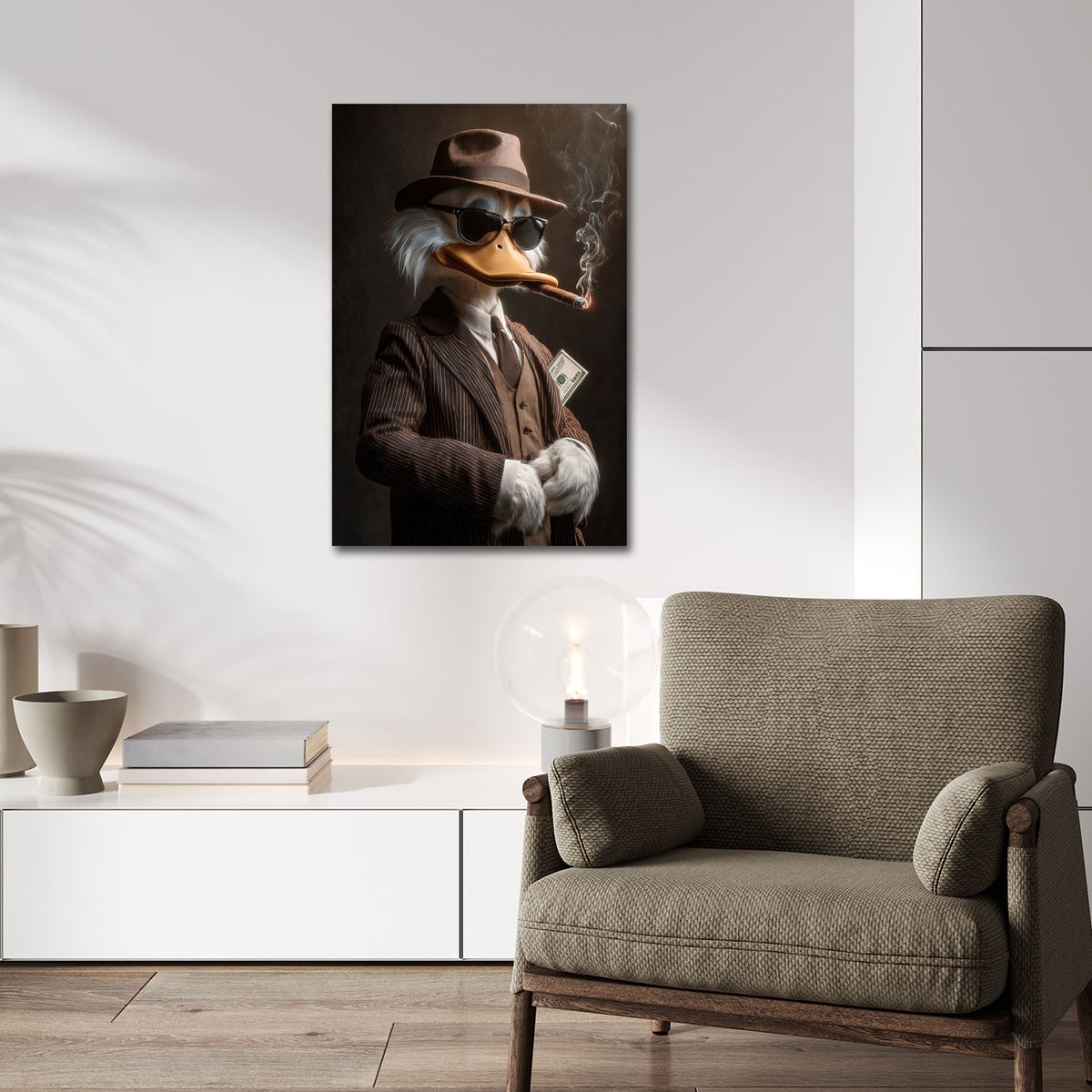 Anatra in giacca e cravatta con il sigaro motivazione quadro