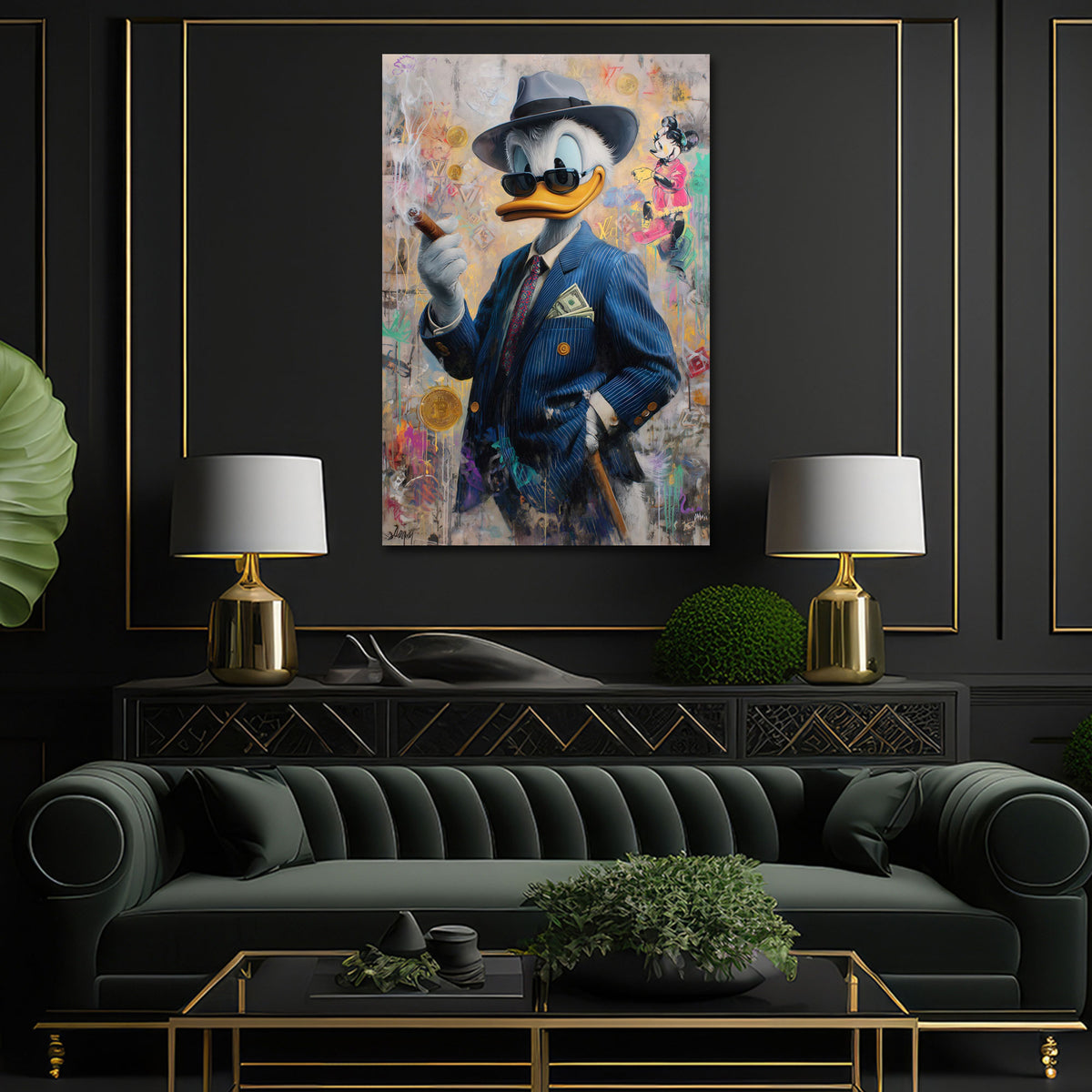 Anatra in giacca e cravatta con sigaro e soldi Pop Art quadro