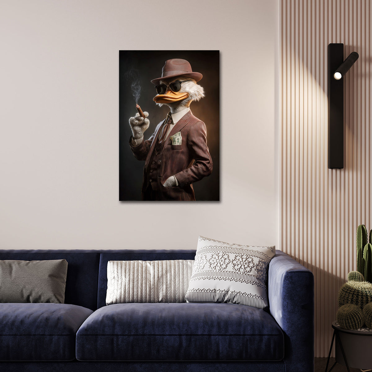 Anatra in smoking con denaro e lusso in stile business quadro