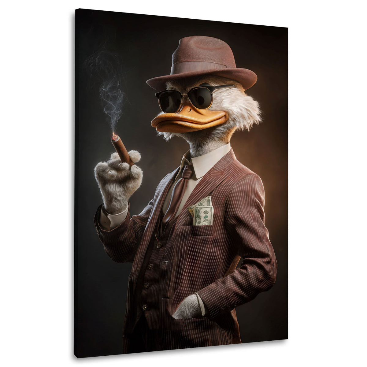 Anatra in smoking con denaro e lusso in stile business quadro