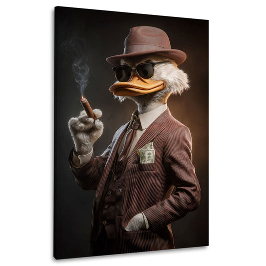 Anatra in smoking con denaro e lusso in stile business quadro