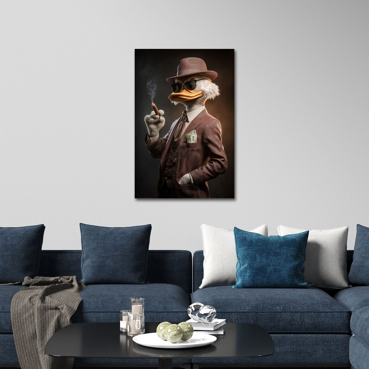 Anatra in smoking con denaro e lusso in stile business quadro