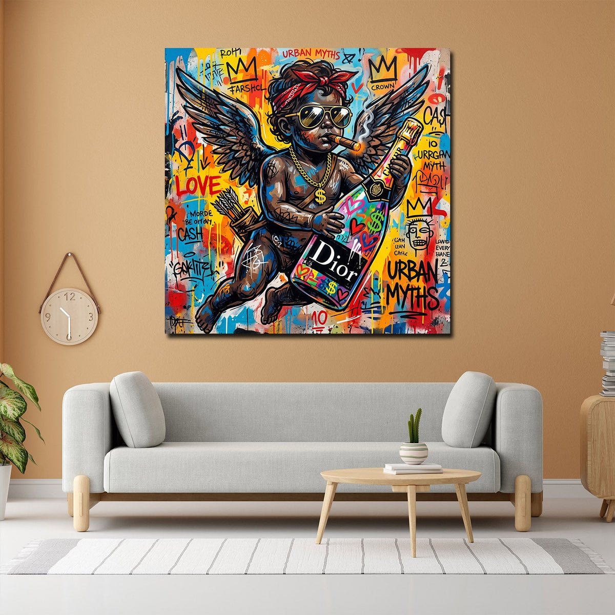 Quadro angelo Love Pop Art Graffiti in soggiorno