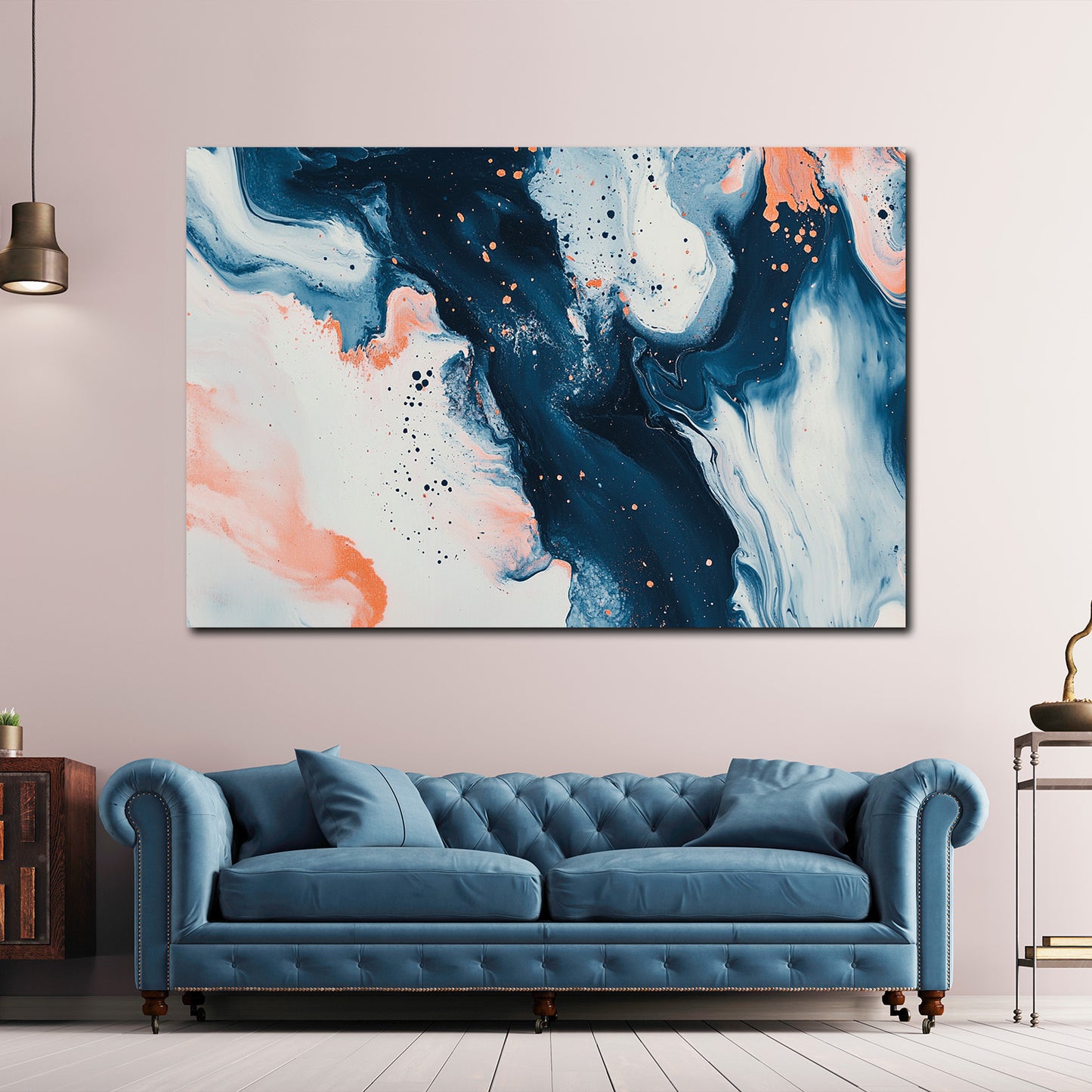 Astratto blu corallo bianco effetto fluido marmorizzato quadro