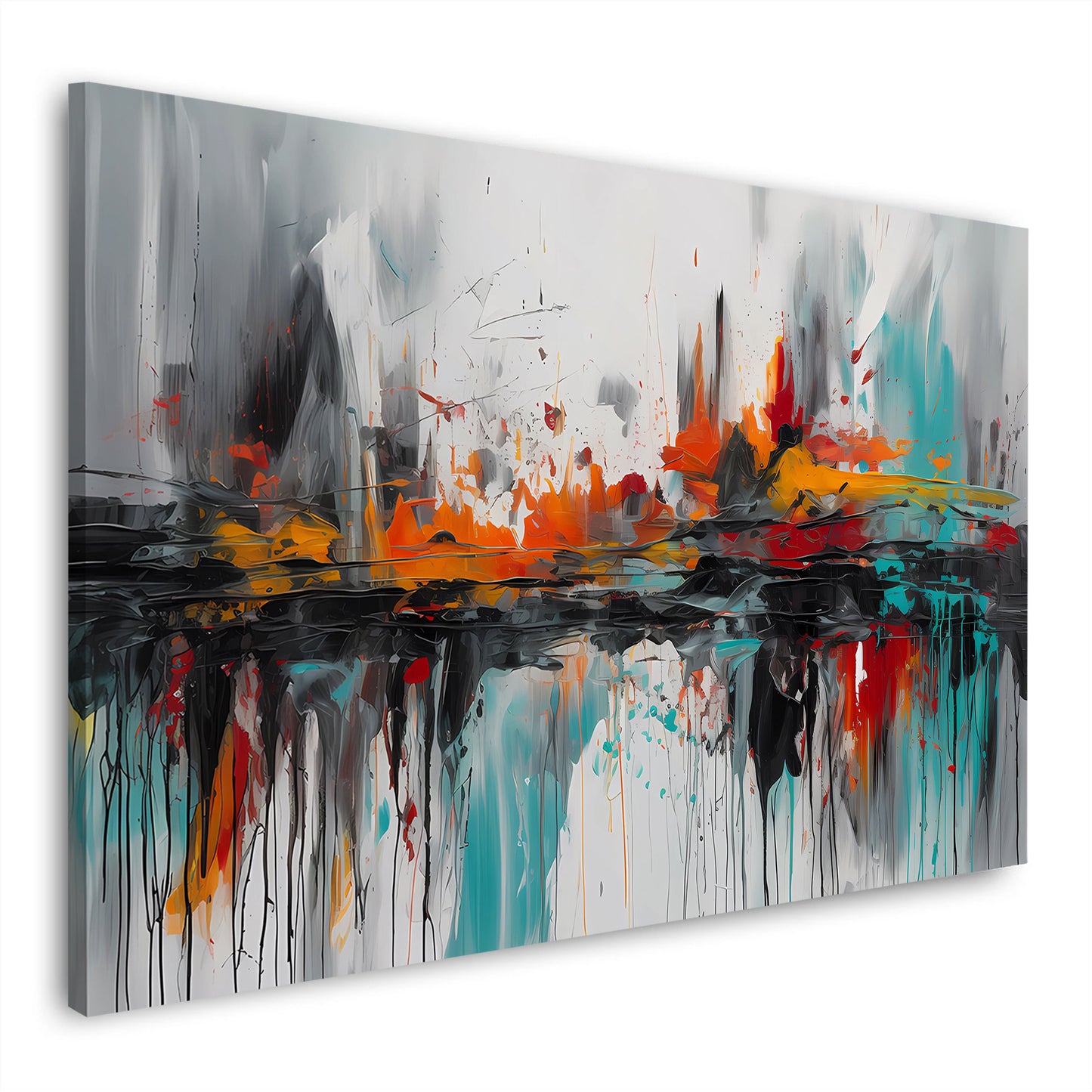 Astratta colori arancione turchese nero quadro