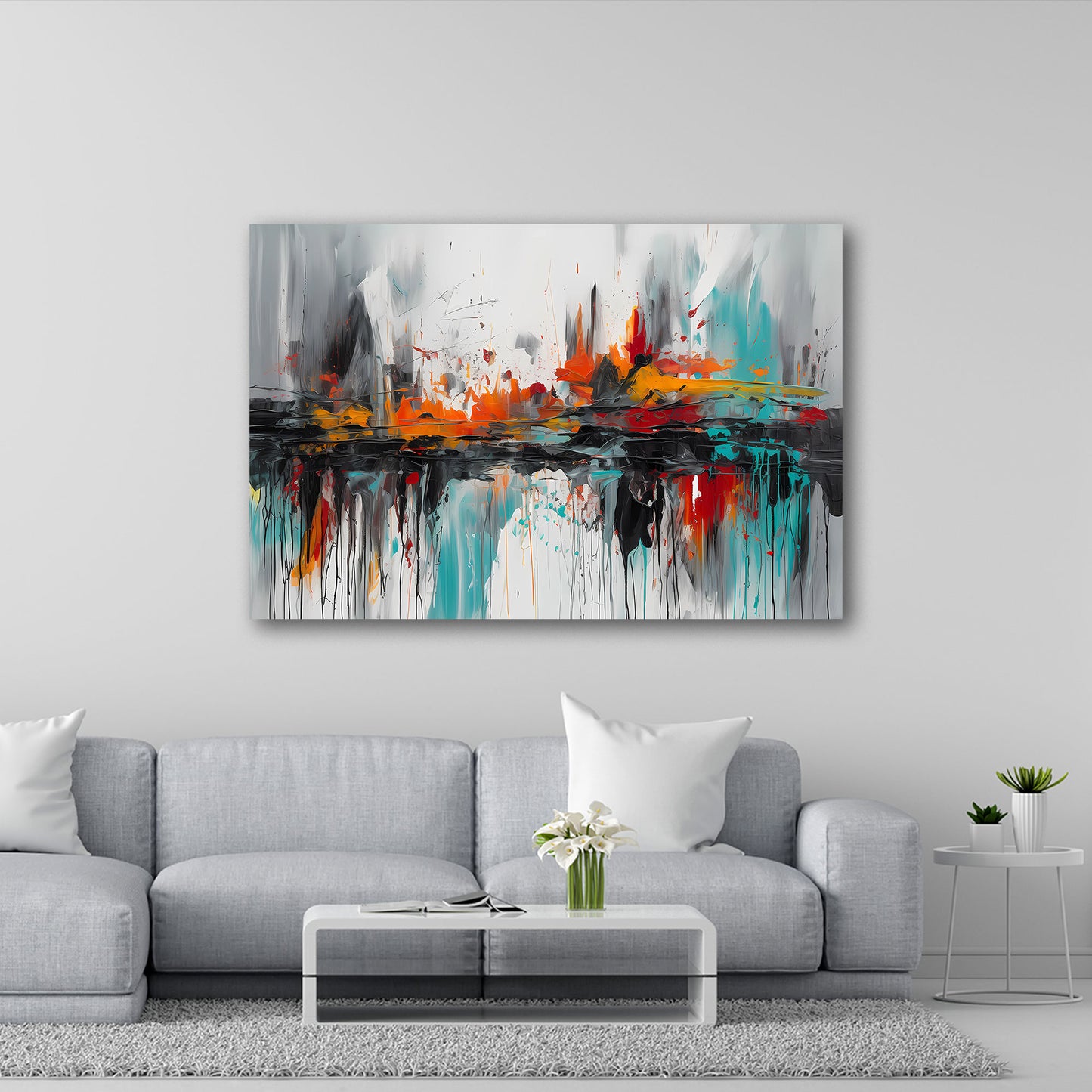 Astratta colori arancione turchese nero quadro