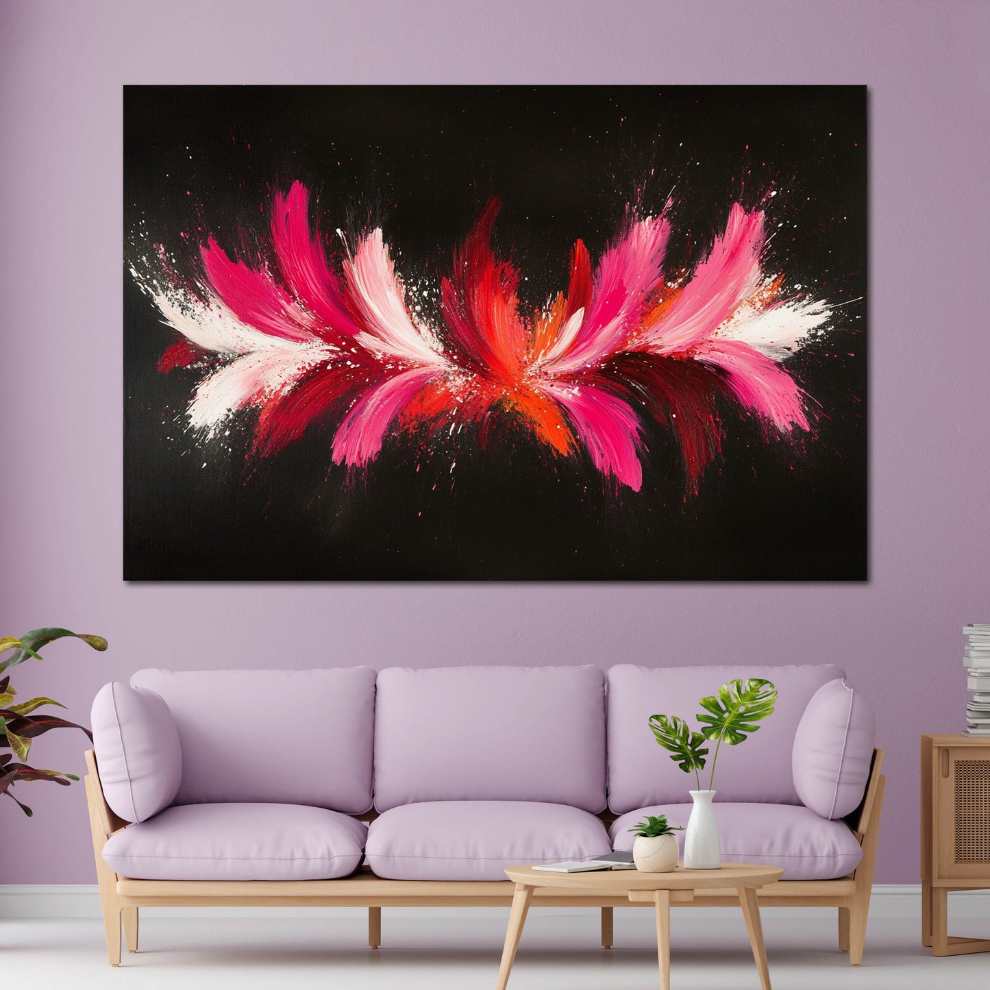 Astratto pennellate floreali su sfondo nero quadro