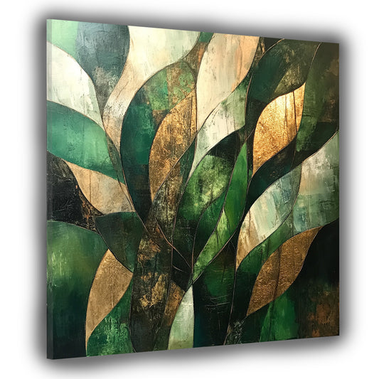 Astratto foglie verdi dorate quadro