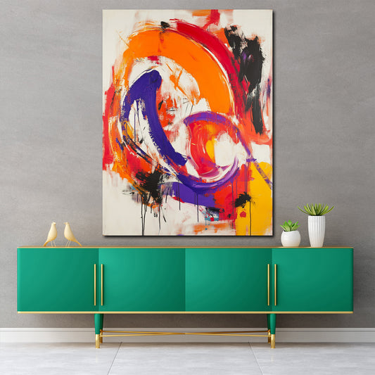 Astratto arancione viola pennellate energiche quadro