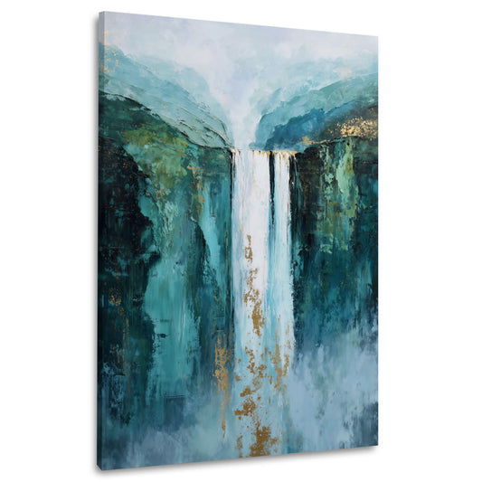 Astratto cascata montagna natura turchese accenti oro quadro