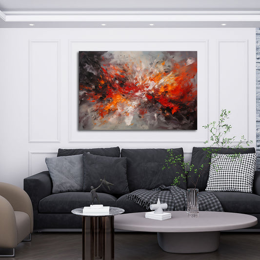 Astratto esplosione rosso arancione nero dinamica arte quadro