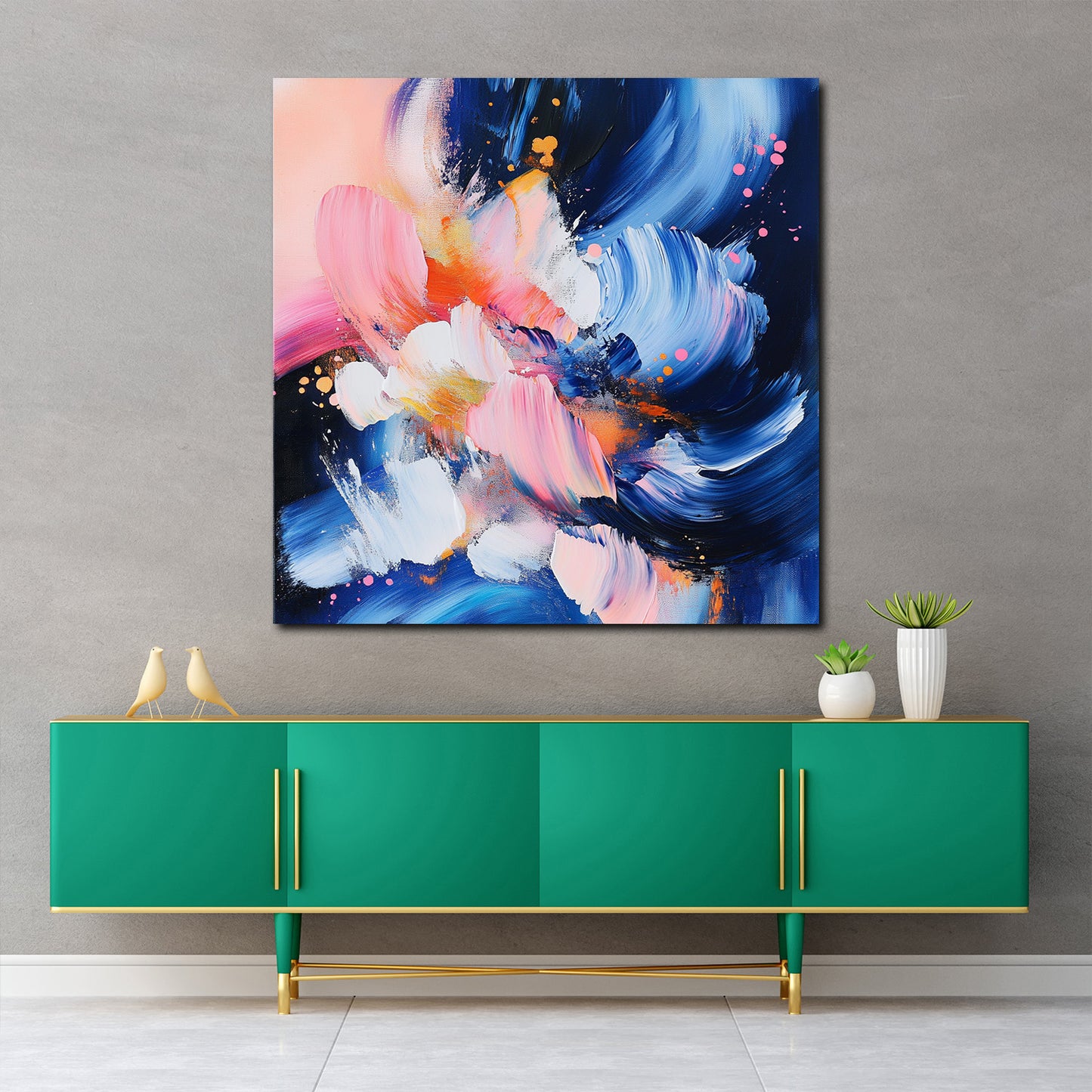 Astratto moderno contrasti vivaci blu rosa quadro