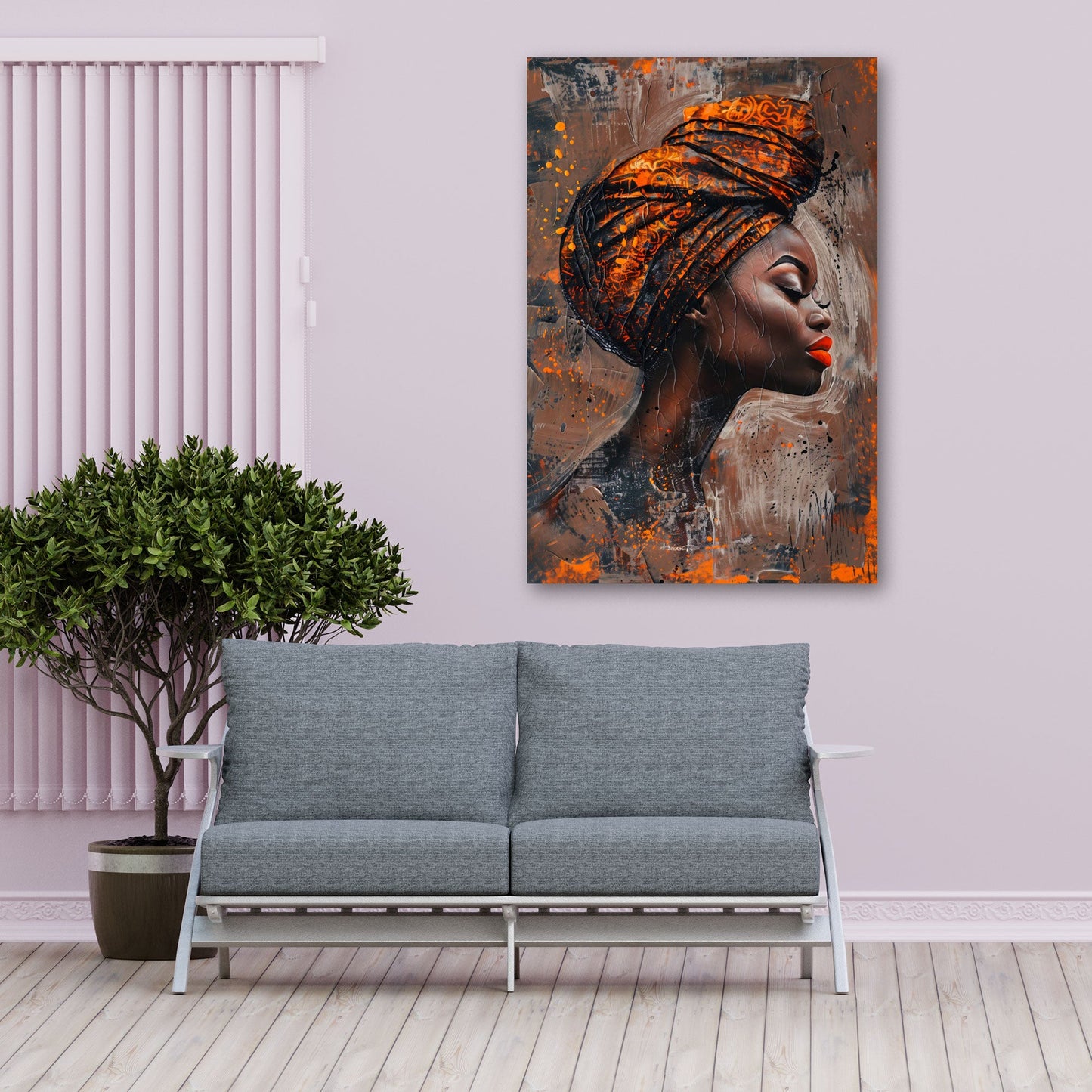 Astratto ritratto donna africana profilo labbra rosse quadro