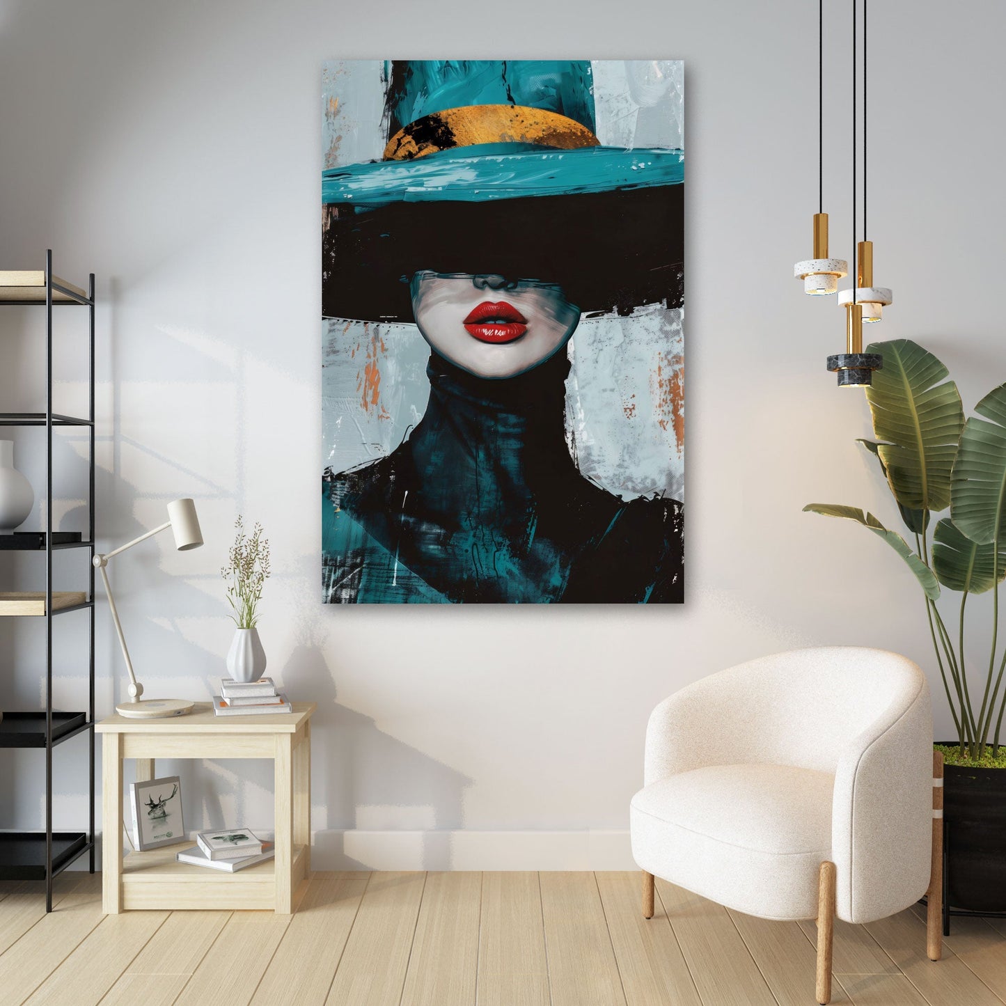 Astratto ritratto donna con volto e labbra rosse quadro