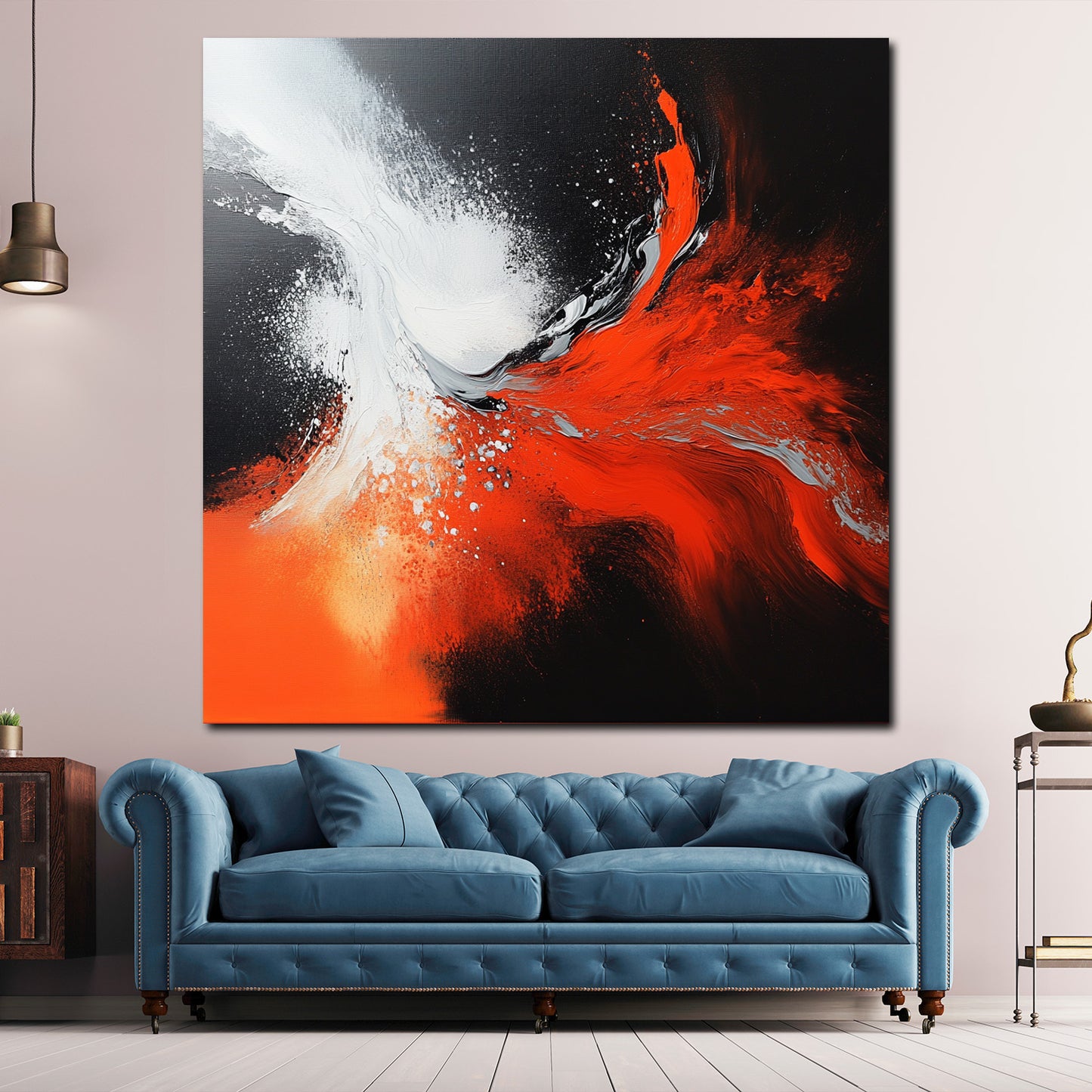 Astratto rosso bianco nero esplosione di colore quadro