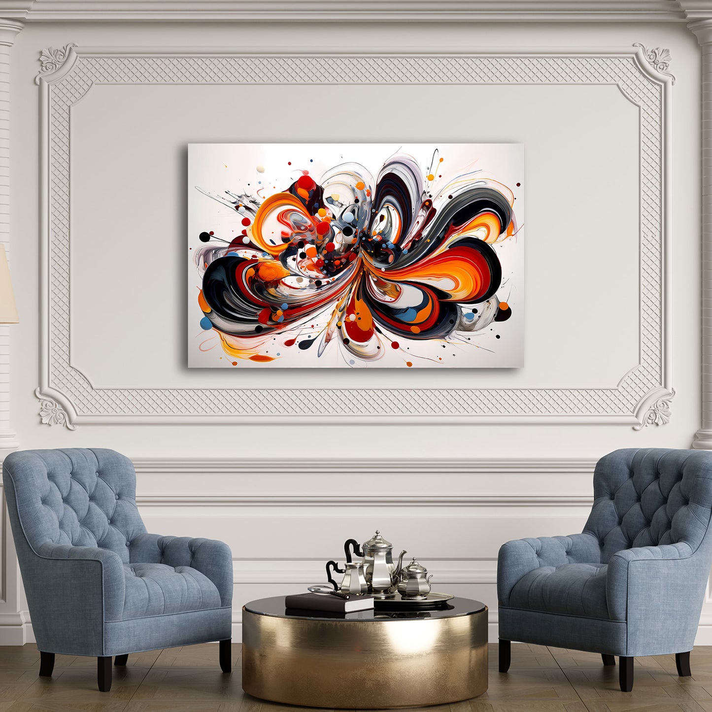 Astratto vortice cromatico con punti quadro