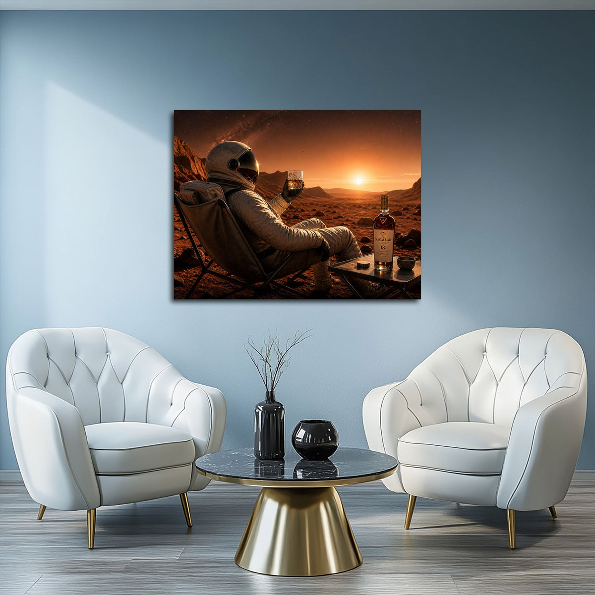 Quadro astronauta ironico in soggiorno