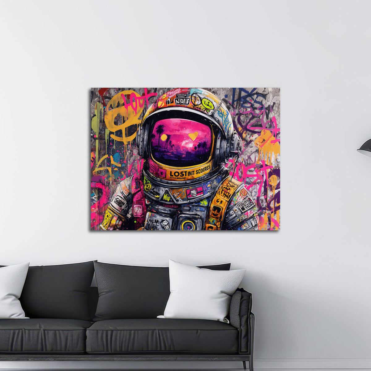 Astronauta pop art street art colori neon spazio moderna quadro